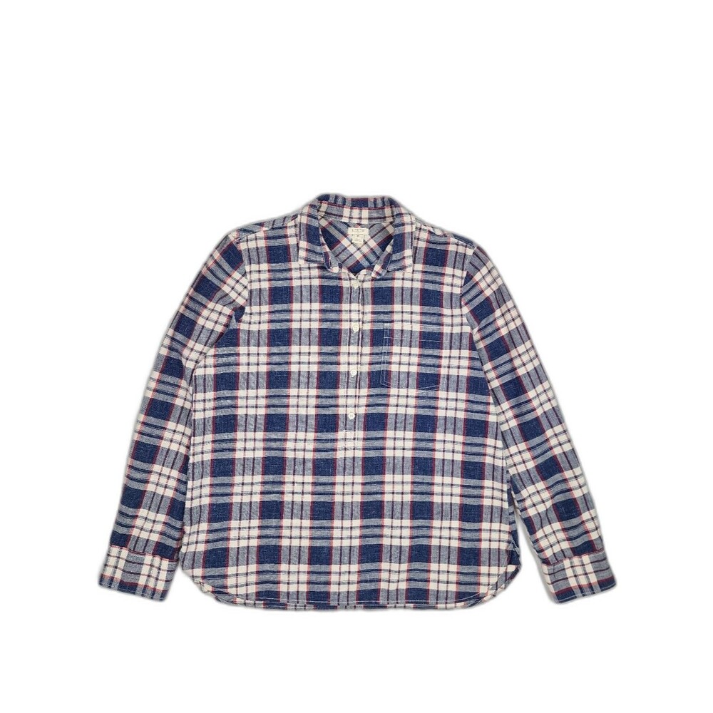 J.Crew Women's Plaid Shirt Homespun Boy Fit Popover Blouse 100% Cotton Size M